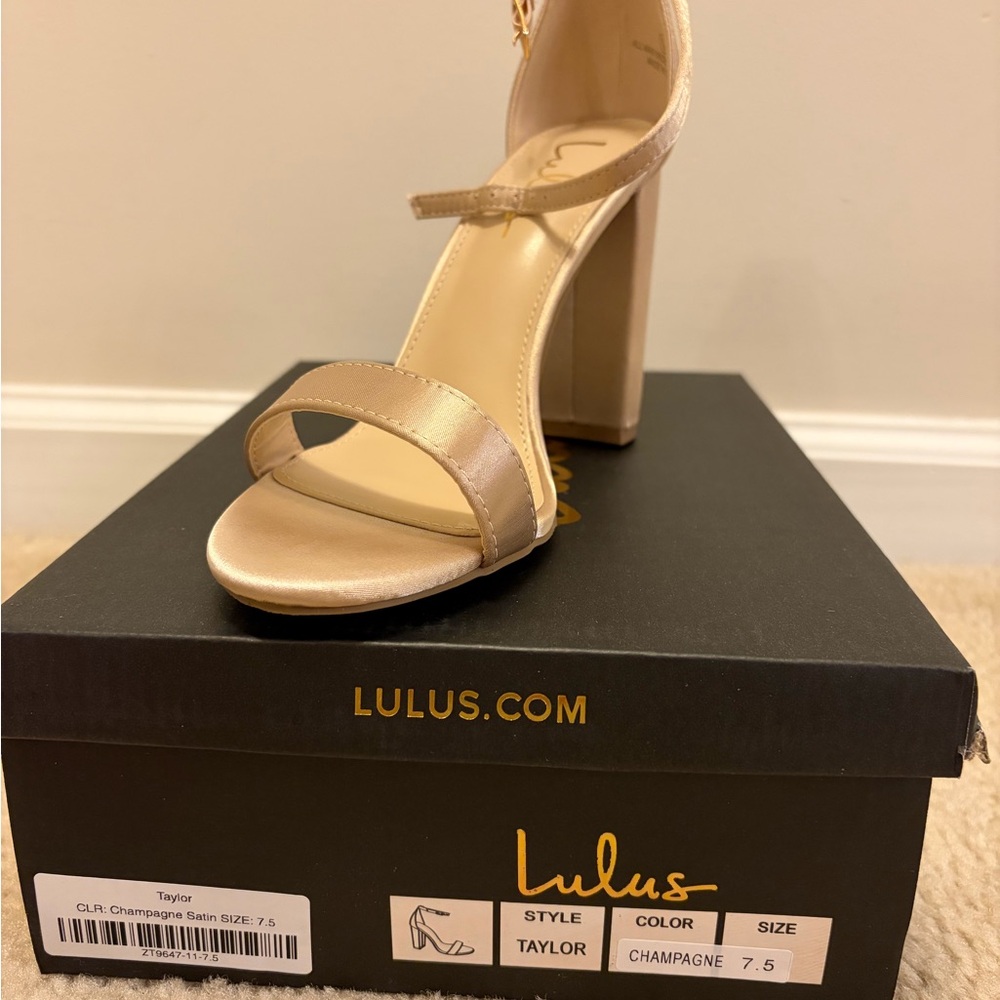 Lulu's Champagne Satin Block Heels